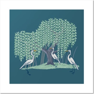 Herons and Weeping Willow Posters and Art